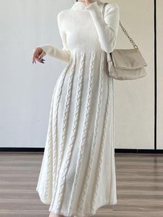 An exclusive offer for you——Affordable prices at Stylewe store, SPU: 115SW9BE0C7, Color: White, Neckline:Stand Collar, Waistlines:Natural. Bekväma Outfits, Mock Neck Sweater Dress, Cable Knit Sweater Dress, Sweater Maxi Dress, Sweater Dress Midi, Long Sleeve Maxi, Knit Sweater Dress, Mock Neck Sweater, Clothing Size Chart