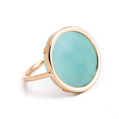 18 carat rose gold and amazonite by Ginette NY 14k Gold Ring With Large Stone, Modern Jewelry With Large Round Stone, Modern Round Jewelry With Large Stone, Disc Ring, Amazonite Ring, Boot Bling, Blue Stone Ring, Bold Jewelry, Casual Jewelry