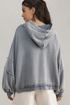 Cotton, polyester Pullover styling Machine wash Imported | Oversized Wedge Hoodie by Pilcro in Blue, Women's, Size: Large/XL, Polyester/Cotton at Anthropologie Oversized Washed Winter Tops, Winter Oversized Washed Top, Spring Hooded Washed Top, Spring Washed Hooded Top, Hooded Washed Blue Outerwear For Fall, Oversized Soft-washed Hoodie Sweatshirt, Washed Hoodie Tops For Loungewear, Hooded Tops For Fall, Oversized Sweatshirt With Pockets For Layering