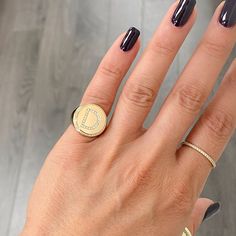 This round shaped signet style ring is composed of 14K solid gold & finished with a pavé diamond initial letter. The gemstones used in this design are of genuine GVs1 quality natural real diamonds. Ring Dimensions: Raised Round Surface: approximately 14mm (diameter) Signet Surface Height from Inner Band Thickness: approximately 4mm Inner Band Ring Thickness: approximately 4.5mm Metal Finish: High Shine Polish This design is available in Rose, White and Yellow 14K Gold This item is proudly ma Luxury Rose Gold Initial Ring, Personalized Rose Gold Signet Ring For Everyday, Personalized Yellow Gold Signet Ring For Everyday, Luxury Personalized Initial Ring, Everyday Yellow Gold Signet Ring With Initials, Luxury 14k Stamped Rose Gold Signet Ring, Customizable 14k Yellow Gold Signet Ring, Luxury Personalized White Gold Initial Ring, Luxury Personalized Rose Gold Initial Ring