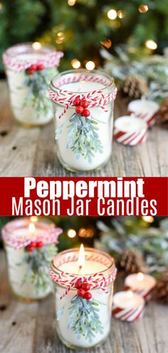 peppermint mason jar candles with candy canes