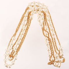 CHANEL Triple Pearl Long Chain NecklaceMeasurements: Chain length 48cm Pearl Long Chain, Necklace Chanel, Chanel 2, Long Chain Necklace, Chanel Bags, Long Chain, Classic Flap, Prada Bag, Chain Lengths