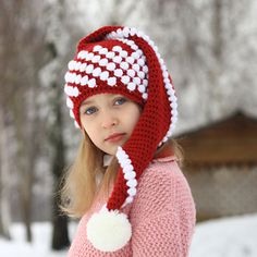 Ravelry: Christmas Santa hat. pattern by Valentine Tsvyrko Crochet Beret Pattern, Santa Hat Pattern, Crochet Christmas Hats, Beret Pattern, Kids Crochet Pattern, Crochet Unique, Easy Crochet Hat, Crochet Beret, Christmas Santa Hat