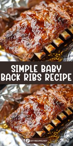 bbq ribs with barbecue sauce on top and the words, simple baby back ribs recipe