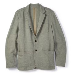 Faherty Brand Inlet Knit Blazer - Olive Brush Melange | Blazers | Huckberry Tailored Everyday Blazer For Fall, Everyday Fall Blazer With Welt Pockets, Knit Outerwear With Pockets For Work, Casual Tailored Cardigan For Fall, Tailored Casual Cardigan For Fall, Casual Fall Cardigan, Tailored Casual Fall Cardigan, Casual Notch Lapel Cardigan For Winter, Casual Wool Blazer For Work