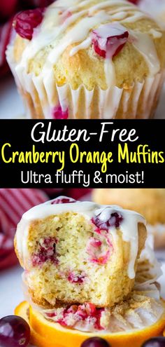 cranberry orange muffins with cream cheese frosting and fresh cherries