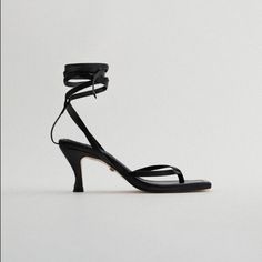 Rare Find.So Sleek And Sexy Leather Upper Euro Size 39 Elegant Square Toe Lace-up Sandals For Formal Occasions, Elegant Lace-up Sandals With Padded Heel For Night Out, Pointed Toe Lace-up Sandals With Padded Heel, Chic Heel Strap Sandals For Night Out, Black Lace-up Sandals With Single Toe Strap For Party, Fitted Lace-up Sandals With Padded Heel And Pointed Toe, Chic Sandals With Sculpted Heel For Night Out, Trendy Lace-up Sandals With Heel Strap And Pointed Toe, Elegant Leather Lace-up Sandals For Night Out