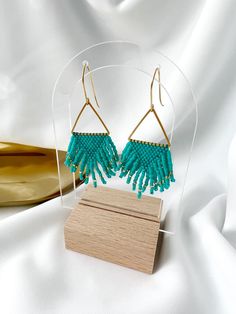 Turquoise Beaded Earrings Triangle Seed Bead Earrings Beaded - Etsy Artisan Jewelry With Beaded Fringe For Gift, Minimalist Handmade Beaded Dangle Earrings, Handmade Minimalist Beaded Dangle Earrings, Trendy Dangle Jewelry With Tiny Beads, Adjustable Beaded Fringe Drop Earrings, Artisan Beaded Fringe Drop Earrings, Artisan Drop Earrings With Beaded Fringe, Minimalist Colorful Beaded Dangle Jewelry, Minimalist Dangle Jewelry With Colorful Beads