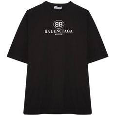 Balenciaga Oversized printed cotton-jersey T-shirt ($450) ❤ liked on Polyvore featuring tops, t-shirts, black, slim fit tees, cotton jersey, slim fitted t shirts, initial t shirts and slimming tops