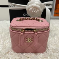 Brand New 21k Chanel Pink Caviar Vanity. Light Gold Hardware. Sold Out Everywhere! Limited Collection. Beautiful Pink. Luxury Pink Bag With Chain Detail, Luxury Pink Bag With Chain, Luxury Bags With Chain Strap For Gift, Luxury Bags With Chain Strap As Gift, Luxury Bag With Chain Strap As Gift, Luxury Chain Bags As Gift, Luxury Chain Bag As Gift, Coco Chanel Handbags, Designer Handbags Chanel