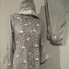 Preloved Full Embroidery With Perl Work 4 Pc Dress Chest 21 Length 48 Elegant Gray Long Sleeve Sets, Formal Dupatta With Floral Embroidery, Elegant Gray Sets For Eid, Elegant Spring Dupatta With Chikankari Embroidery, Elegant Gray Set With Dupatta, Elegant Long Sleeve Floral Embroidered Dupatta, Elegant Gray Festive Sets, Elegant Floral Embroidered Dupatta For Formal Occasions, Fitted Gray Sets For Eid