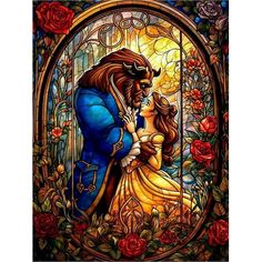 beauty and the beast stained glass window