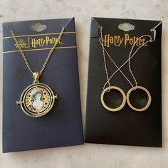 New 2 Harry Potter Fashion Necklaces- Time Turner & Always Ring Necklace Set. Includes: -Duo Of Gold Colored Rings On Chains. One Says “After All This Time” And The Other Says “Always”. (Original Price $16.90) -Time Turner Spinning Necklace With Functional Sand Timer. (Original Price $10.90) Harry Potter Fashion, Always Ring, Spinning Necklace, Colored Rings, Time Turner, Harry Potter Jewelry, Sand Timer, Harry Potter Style, Sand Timers