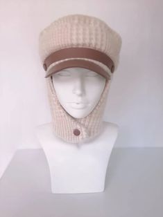 Beige Warm Wool Women Winter Visor Hat With Earflaps Modern - Etsy Ukraine Windproof Cap For Fall, Windproof Brimmed Hats For Fall, Brown Windproof Beanie Hat, Windproof Hats With Ear Flaps For Fall, Warm Adjustable Wool Hat, Wool Hats With Ear Flaps For Outdoor, Windproof Brimmed Hat, Adjustable Fall Hat With Ear Flaps, Adjustable Ear Flap Hat For Fall