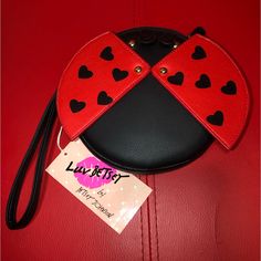 Betsey Johnson Ladybug Wristlet 6 “X 6 “ Brand New With Tags Wings Move Cute Purse Lucky Ladybug, Cute Purse, Lady Bugs, Fun Color, Betsey Johnson Bags, Cute Purses, Betsy Johnson, Betsey Johnson, Bugs