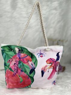 "THIS LISTING IS FOR ONE FLAMINGO TOTE BAG. MakeUp, Robes and MakeUp bags are not included, But we offer special price if you want to add The Robe and/or Makeup Bag to your Flamingo Tote Bag send me a message we offer special prices for big groups. ++SIZE++ L 16'' x H 12'' x W 4'' ++MATERIAL++ 100% Cotton Canvas *Pink Lining * Pocket on the inside with zipper for holding small things. IMPORTANT NOTE Please make sure to CHECK YOUR Email Or your Etsy Conversations after you placed an order until y Pink Beach Bucket Shoulder Bag, Pink Rectangular Canvas Bag For Beach Season, Pink Bucket Shoulder Bag For Beach, Pink Shoulder Beach Bag With Handles, Large Capacity Pink Shoulder Bag For Beach Season, Pink Tote Canvas Bag For Vacation, Pink Canvas Tote Bag For Vacation, Pink Bucket Shoulder Bag For The Beach, Pink Large Capacity Canvas Bag For Vacation