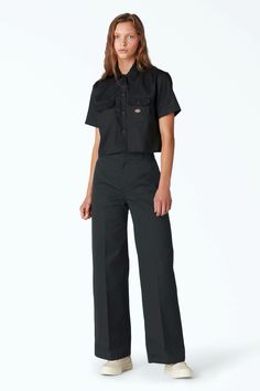 These wide leg work pants offer straightforward styling in a stonewash for a softer hand feel. The contoured waistband ensures a flattering fit with a high rise. Materials: 65% Polyester, 35% Cotton Wide Leg Work Pants, Leg Work, Wide Leg Pant, Sweater Sale, Heeled Loafers, Top Sales, Work Pants, Vintage Sweaters, Vintage Accessories