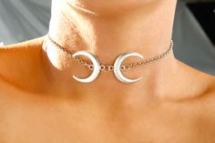 Adjustable with extender from 12.5 to 15.0, for other custom lengths please leave your preferred measurements in the order note x Adjustable Silver Mystical Choker, Adjustable Celestial Choker Jewelry, Celestial Silver Choker Necklace, Celestial Silver Choker Jewelry, Adjustable Silver Moon Shaped Choker, Silver Adjustable Moon Shaped Choker, Silver Festival Choker With Moon Charm, Moon Choker, Witch Moon