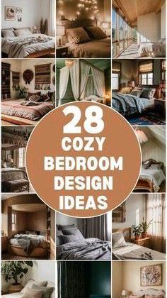 the cover of 28 cozy bedroom design ideas, with pictures of beds and couches