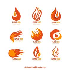 flame logo templates in orange and red colors with different shapes, sizes and colors