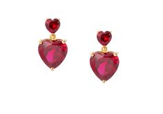 For an instantly romantic touch, indulge in a pair of our Heart Drop Earrings Red. Featuring a delicate double heart design with a stud and a drop, this elegant jewelry will make you feel like you stepped into a fairytale. Make an unforgettable statement with these luxurious earrings and add a touch of love to your day. split  Prong set heart cut cubic zirconia stones 14K gold plated sterling silver For pierced ears Made in Thailand  Style Number E1007 Valentine's Day Double Heart Fine Earrings, Elegant Double Heart Earrings For Valentine's Day, Valentine's Day Evening Earrings, Red Heart Cut Elegant Earrings, Elegant Red Heart Cut Earrings, Glamorous Drop Earrings For Valentine's Day, Formal Double Heart Earrings For Valentine's Day, Heart Shaped Earrings For Valentine's Day Formal, Heart-shaped Earrings For Valentine's Day Formal