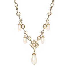 Golden Allure Teardrop Faux Pearl Pendant Necklace 15 + 3 Extension