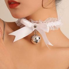 This Cute Bell Choker Is A Wonderful Addition To Your Wardrobe And Your Style! A Pretty And Unique Wear! Great For Fancy Events, Halloween, Cosplay, Festivals, Or Anytime! Gsun2y50x0005j9-1 Gshmv000q0006ap-1 Bell Choker, Aries Necklace, Bow Choker, Heart Costume, White Choker, Abstract Pendant, Cute Ribbon, Velvet Choker Necklaces, Ribbon Choker