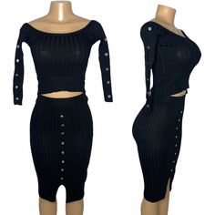 Free Shipping Size Small True Size Women 2 Pieces Black Set Off Shoulder Top And Pencil Midi Skirt Outfit. New With Tags 65% Cotton 35% Polyester More Colors Available Stretchy And Comfy Fitted Black Two-piece Skirt, Elegant Black Sets For Date Night, Elegant Two-piece Black Skirt, Elegant Black Two-piece Skirt, Chic Black Sets For Club, Spring Black Sets For Night Out, Black Sets For Spring Night Out, Black Sets For Night Out In Spring, Chic Black Club Sets