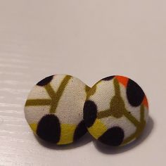 7/8th Of Inch In Diameter. Authentic And Handmade By Me! Fabric Is From My Home Country, Ghana. Bundle These Unique Versatile Earrings To Save. Fabric Earrings, Button Earrings, Earrings Color, Yellow And Brown, Handmade Accessories, African Print, Ghana, My Home, Arts And Crafts