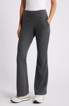 Keep things casual and comfortable in these stretch ponte-knit leggings that are styled with a wide waistband and flare legs for an easy, flowy fit. 32" inseam Pull-on style Front slant pockets 64% rayon, 32% nylon, 4% spandex Machine wash, dry flat Imported Stretch Wide-leg Yoga Pants For Lounging, Casual Flare Yoga Pants For Loungewear, Casual 4-way Stretch Elastane Leggings, Stretch Straight Leg Loungewear, Stretch Straight Leg Activewear For Lounging, Casual Wide-leg Elastane Yoga Pants, Stretch Wide-leg Yoga Pants For Fall, Fall Straight Leg Yoga Pants With Elastic Waistband, Fall Wide-leg Stretch Yoga Pants