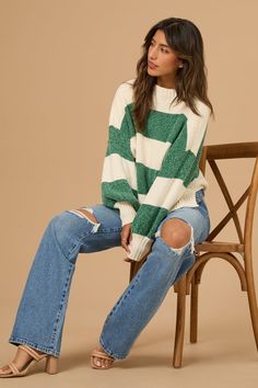 This oversized sweater is crafted from soft knit fabric and features stylish side slits for added movement. With its drop shoulder design, this cozy sweater offers a relaxed and chic silhouette perfect for any outing. Oversized Knit Sweater Outfit, Bow Top Dress, White Dress Boots, Striped Oversized Sweater, Oversized Sweater Outfit, Knit Sweater Outfit, White Dress Top, Oversized Striped Sweater, Candy Red