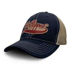 PRICES MAY VARY. Your New Favorite Dr Pepper Hat: Enjoy the nostalgia of the authentic licensed Drink Dr Pepper logo - embroidered on a navy and beige trucker style hat. Fun Gift For The Soda Fan In Your Life: Features a fully licensed Drink Dr Pepper logo patch stitched on a structured, 6-panel classic fit hat that won't lose shape. Fully Adjustable: This soda logo graphic hat has an adjustable snapback clasp to ensure a perfect fit. One size fits most. All Day Comfort: You can wear this lightw Navy Cap With Embroidered Logo, Navy Curved Bill Hat With Embroidered Logo, Navy Hat With Embroidered Logo And Flat Brim, Navy Flat Brim Hat With Embroidered Logo, Navy Trucker Hat With Embroidered Logo, Navy Baseball Cap With Embroidered Logo For Baseball Season, Navy Embroidered Logo Trucker Hat, Navy Embroidered Logo Baseball Cap For Baseball Season, Collegiate Navy Baseball Cap