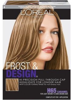 L'Oreal® Paris Frost & Design Dramatic Hi-Precision Pull-Through Cap Highlights - H65 Caramel - 1 Kit Best Box Hair Dye, Box Hair Dye, Cap Highlights, Long Hair Highlights, Brassy Hair, Hair Color Highlights, Permed Hairstyles, Relaxed Hair, Permanent Hair Color