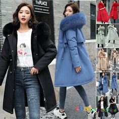 Premium Quality Women winter coat Down jacket Ladies fur hooded jackets Long puffer parka UK6-20, Womens Coats Jackets Hooded Fluffy Parka For Cold Weather, Fitted Solid Color Winter Outerwear, Casual Fluffy Fur Coat For Cold Weather, Fluffy Hooded Fall Parka, Winter Parka With Faux Fur Trim, Hooded Puffer Jacket With Faux Fur Trim For Fall, Cold Weather Parka With Faux Fur Lining, Hooded Parka For Cold Weather And Winter, Fall Hooded Puffer Jacket With Faux Fur Trim