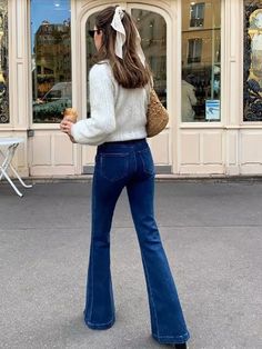 Tavimart Casual Bell Bottom Pants Jeans for Women Blue Elastic Fashion Y2K Trousers Autumn New High Waisted Flare Jeans Long Denim Pants, Y2k Trousers, Blue Flare Jeans, Street Jeans, High Waisted Flare Jeans, Korean Streetwear, Fashion Y2k, Summer Streetwear, High Waisted Flares