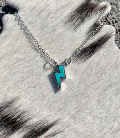 "Western Lightning Bolt Necklace Faux Turquoise Stone  Charm measures 0.7\" tall Made with alloy metals! Don't forget to check out my shop for the matching earrings and ring!" Blue Sterling Silver Costume Jewelry, Blue Costume Jewelry In Sterling Silver, Turquoise Pendant Costume Jewelry, Turquoise Costume Jewelry Gift, Southwestern Sterling Silver Nickel-free Jewelry, Southwestern Style Sterling Silver Nickel-free Jewelry, Nickel-free Southwestern Sterling Silver Jewelry, Nickel-free Green Southwestern Jewelry, Turquoise Metal Dangle Jewelry