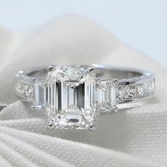 Baguette Cut Ring, 3 Stone Diamond Ring, Emerald Cut Diamond Engagement Ring, Emerald Cut Diamond Engagement, Gia Certificate, Diamond Ring Princess Cut, Baguette Diamond Rings, Princess Cut Rings, Emerald Cut Diamond