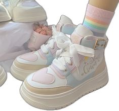 Pastel High-top Sneakers For Spring, Cute Multicolor High-top Sneakers, Trendy Pastel Round Toe Sneakers, Trendy Pastel Sneakers With Round Toe, Cute Multicolor Round Toe Sneakers, Cottagecore Dark Academia, Cottagecore Dark, Girl Grunge, Campus Style