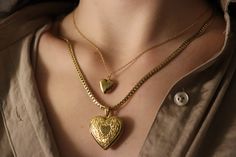 Love Locket Necklace product images. Vintage Gold Plated Everyday Necklace, Everyday Vintage Gold Plated Necklaces, Everyday Vintage Gold Plated Necklace, Everyday Vintage Style Gold Plated Necklace, Dainty Everyday Locket Necklace, Dainty Heart-shaped Brass Necklaces, Everyday Gold Locket Necklace With Adjustable Chain, Everyday Gold Pendant Locket Necklace, Everyday Brass Jewelry With Heart Charm