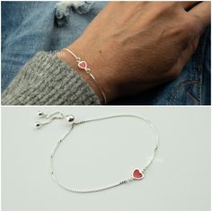 Red enamel heart bracelet DE T A I L S ✦ available in silver ✦ heart size: 6mm ✦ chain style : italian box chain L E N G T H Adjustable using a movable round silicone bead (5mm) that slides along the chain M A T E R I A L 925 solid sterling silver. N O T E S 📌 19bis wants to make sure every customer is satisfied with their purchase. Please let us know if you have any questions, we are always available to help! 📌 Please verify the size of the item you are purchasing, as they can appear larger o Red Heart Bracelet, Eye Ring Silver, Horn Bracelet, Unique Handcrafted Jewelry, Heart Valentines, Silver Eye, Protection Bracelet, Heart Gifts, Evil Eye Jewelry