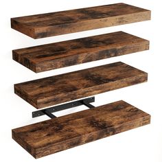 three shelves made out of wood and metal