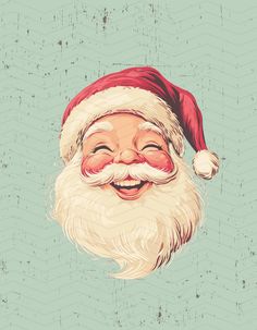 a drawing of santa claus smiling with his eyes closed and mouth wide open, wearing a red hat