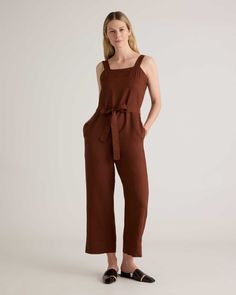 100% European Linen Square Neck Jumpsuit Pure Dramatic, Square Neck Jumpsuit, One And Done, Linen Collection, Linen Tank, Silk Cami, Linen Jumpsuit, European Linens, Striped Long Sleeve Shirt