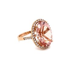 This is a magnificent natural morganite and diamond halo ring set in solid 14K rose gold. The natural and large 18X13MM Morganite oval has an excellent peachy pink color (AAA quality gem) and is set on top of a gorgeous diamond encrusted shank. The ring is stamped 14K and is a true showstopper. This is one of Amy's personal favorite designs! Details: ►Metal: Rose Gold ►Gold Purity 14K ►Natural Gemstone: Morganite (Part of the Beryl Family) ►Gemstone Weight: 11.06 carat ►Gemstone Color: Peachy Pi Oval Morganite Ring In Pink Gold, Oval Morganite Rings In Pink Gold, Pink Gold Morganite Oval Ring, Oval Pink Gold Diamond Ring, Blush Morganite Oval Jewelry, Halo Ring Set, Oval Morganite Ring, Morganite Diamond Ring, Halo Ring Setting