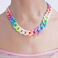 Shop - Jewelry Necklaces Aesthetic, Rainbow Choker, Rave Fashion, Chain Choker Necklace, Love To Shop, Girly Jewelry, Jewelry Inspo, Chain Choker, Pastel Rainbow