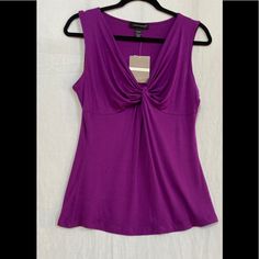 Sleeveless Top Twisted Front Design Nice Loose Flow On The Bottom Cable & Gauge Size L Elegant Purple Tank Top, Purple Sleeveless Tops, Purple Sleeveless Vest Top, Elegant Purple Camisole Top, Ralph Lauren Blouse, Tie Dye Blouse, Camisole Set, Black Sleeveless Blouse, Purple Tank Top