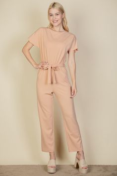 Relaxed jumpsuit featuring a tie waist from Capella Apparel, great for loungewear Soft & light weight, high stretch rib knit Style number: BP3935 Fabric Details: 96% Polyester, 4% Spandex Models are 5'8" and 5'9" and are wearing a Small Length: 55" Inseam: 27" Fitted Solid Jumpsuits And Rompers With Tie Waist, Fitted Jumpsuits And Rompers With Tie Waist, Tie Waist Overall Jumpsuits And Rompers For Loungewear, Tie Waist Jumpsuits And Rompers For Loungewear, Loungewear Jumpsuits With Tie Waist, Loungewear Jumpsuits And Rompers With Tie Waist, Stretch Solid Color Jumpsuits And Rompers For Loungewear, Casual Solid Ribbed Jumpsuits And Rompers, Solid Color Loungewear Jumpsuit With Tie Waist