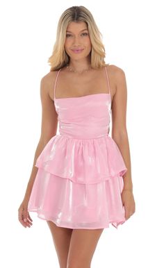 Shimmer Lace Up Dress in Pink | LUCY IN THE SKY Freshman Homecoming Dresses, Preppy Chic Outfits, Cotillion Dresses, Bat Mitzvah Dresses, Upf Clothing, Cute Formal Dresses, Winter Formal Dresses, Pink Party Dresses, Lace Up Dress