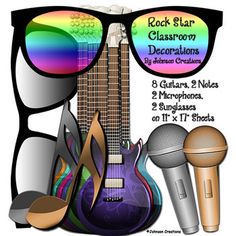 the rock star flyer features an electric guitar, microphone, and other musical instruments for kids to play with