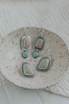 Handcrafted Imperial Jasper and Variscite statement earrings, with colors inspired by spring! Statement Earrings